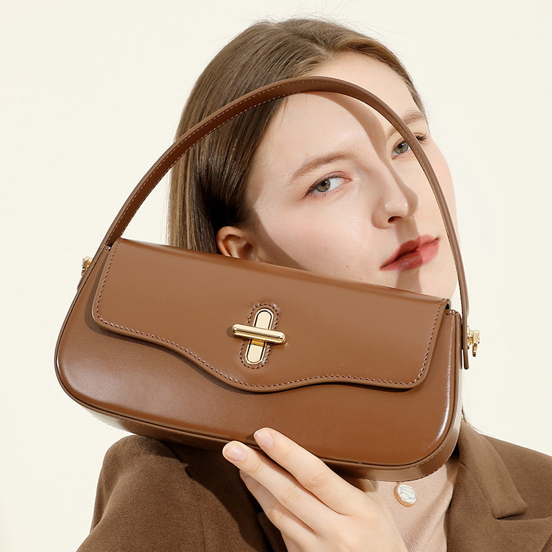Nouveau Sac Baguette Lune Printemps Été en Cuir Véritable, Sac à Main Élégant