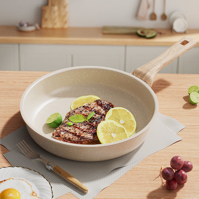 Poêle à frire en maifanite avec fond plat, steak, crêpe et wok pour sauter