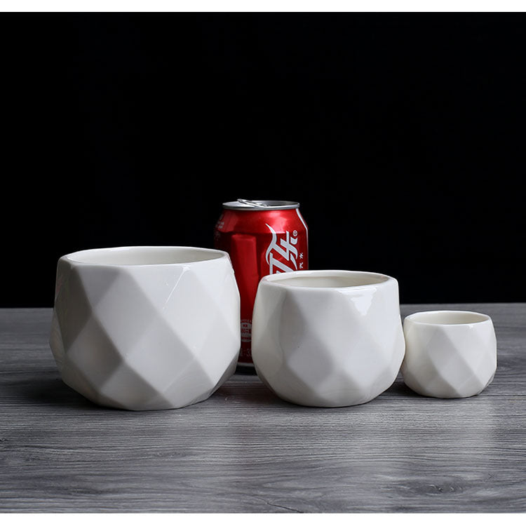 Pot de Fleurs Polyèdre Blanc en Céramique Jardin de Fleurs