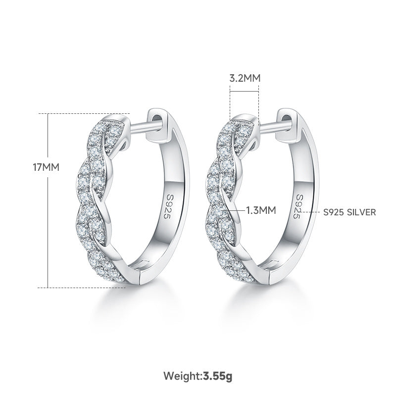 Boucles d'oreilles créoles torsadées en argent sterling S925 avec moissanite 17mm