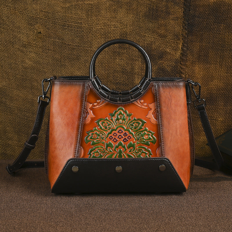 Sac bandoulière vintage gaufré femme effet vieilli en cuir pleine fleur