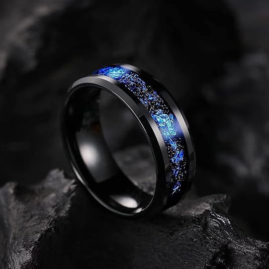 Bague Météore Bleue en Acier de Tungstène – Alliance 8 mm Style Instagram U