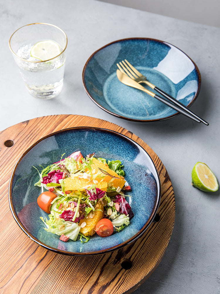 Assiette en céramique pour riz de style rétro, bol peu profond et assiette profonde