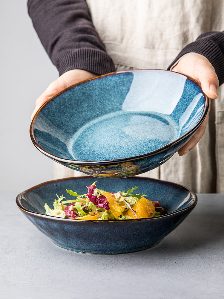 Assiette en céramique pour riz de style rétro, bol peu profond et assiette profonde