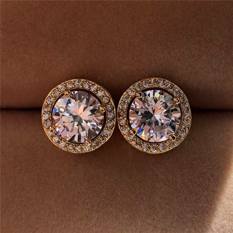 Boucles d'oreilles à clous rondes en zircon et strass — Bijoux Fantaisie