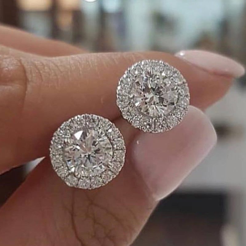 Boucles d'oreilles à clous rondes en zircon et strass — Bijoux Fantaisie