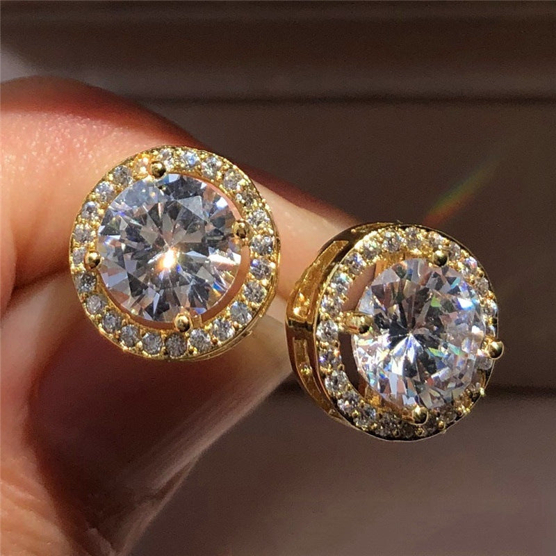 Boucles d'oreilles à clous rondes en zircon et strass — Bijoux Fantaisie