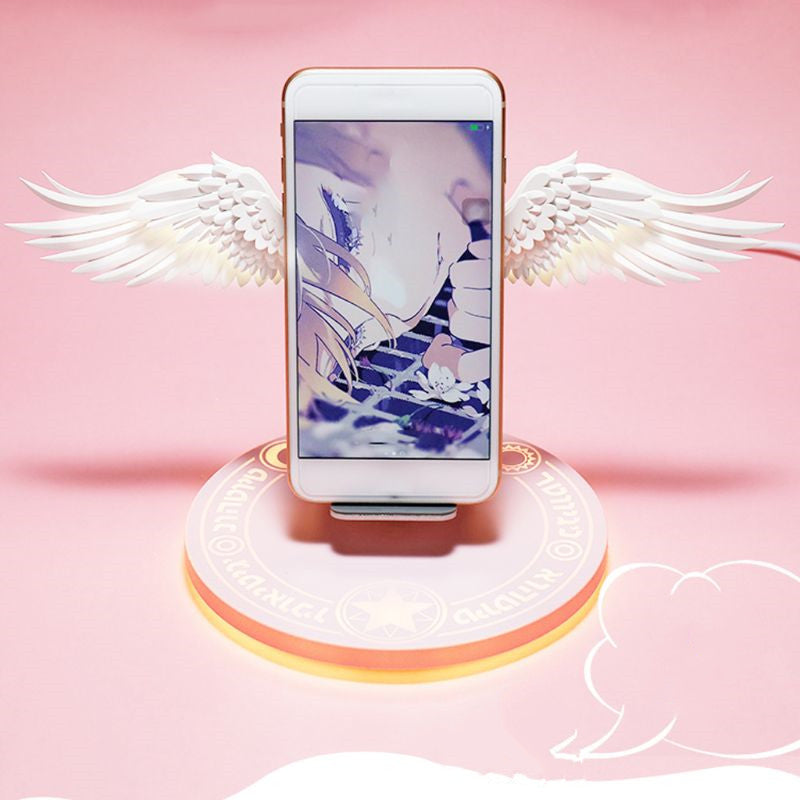 Chargeur sans fil Qi universel avec ailes d'ange LED colorées pour téléphone rapide