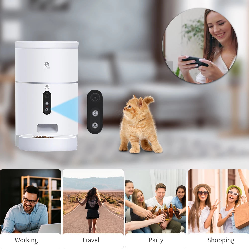 Distributeur de Nourriture Automatique 4L pour Chiens et Chats avec Caméra 1080P et Application