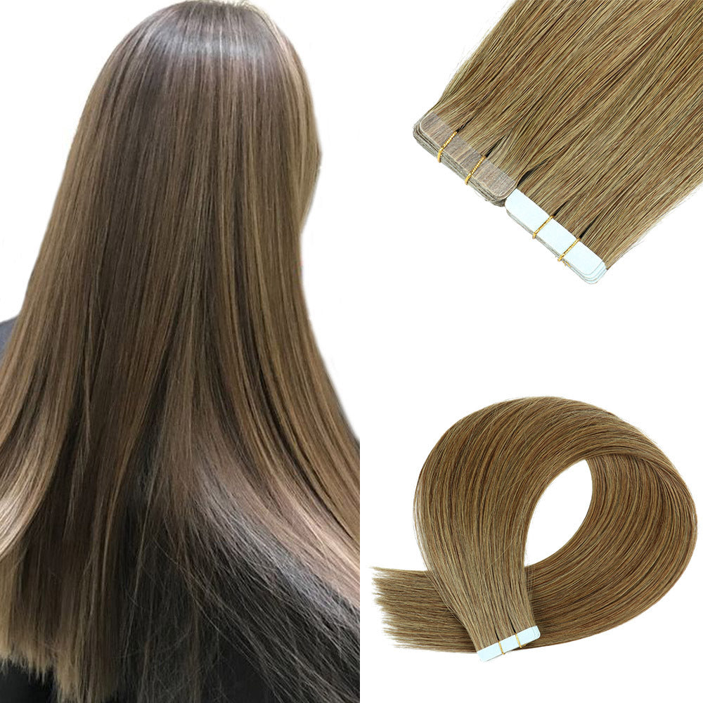 Pièce d’extension capillaire double-face adhésive en cheveux PU 40-65 cm