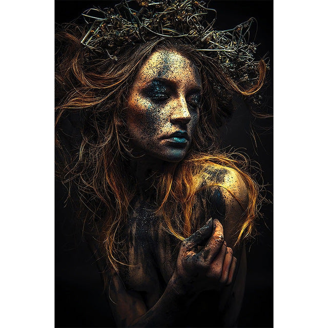 Peinture sur toile à impression haute définition femme or noir