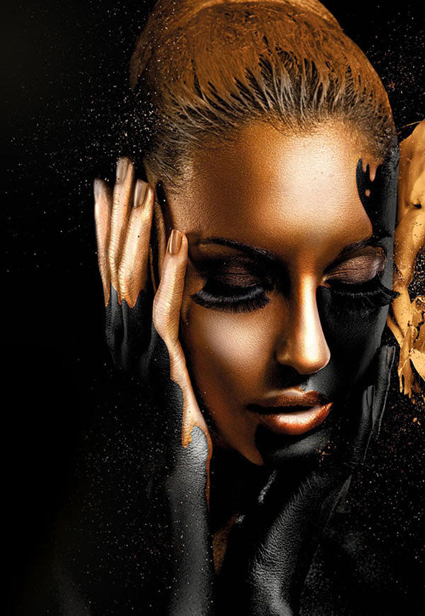 Peinture sur toile à impression haute définition femme or noir