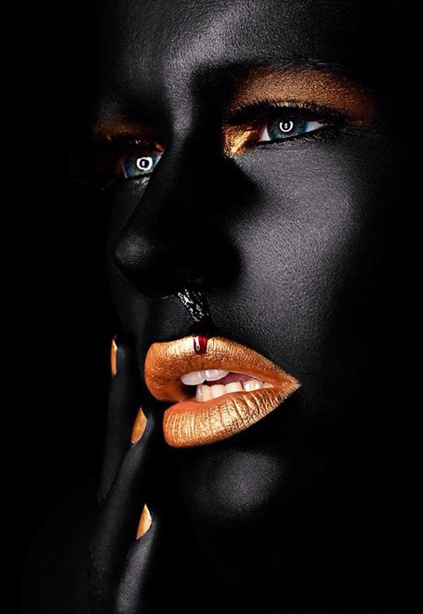 Peinture sur toile à impression haute définition femme or noir