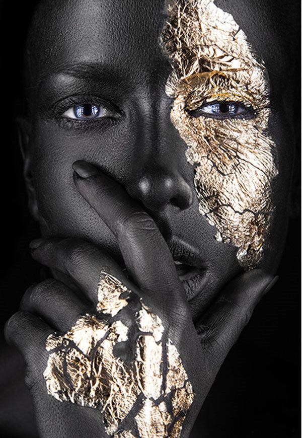 Peinture sur toile à impression haute définition femme or noir