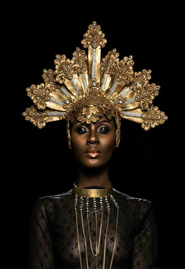 Peinture sur toile à impression haute définition femme or noir