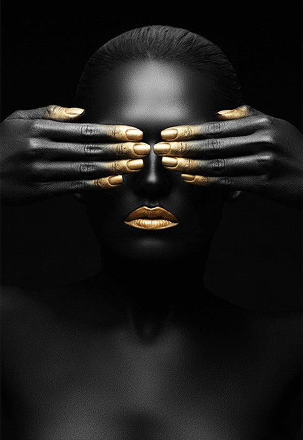 Peinture sur toile à impression haute définition femme or noir