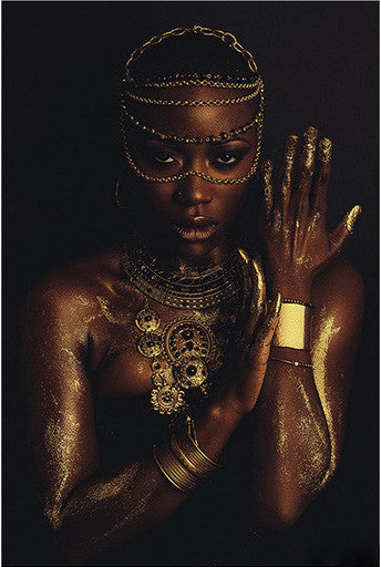 Peinture sur toile à impression haute définition femme or noir