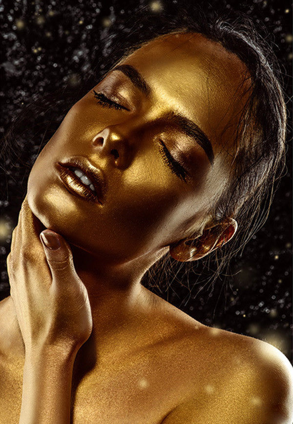 Peinture sur toile à impression haute définition femme or noir