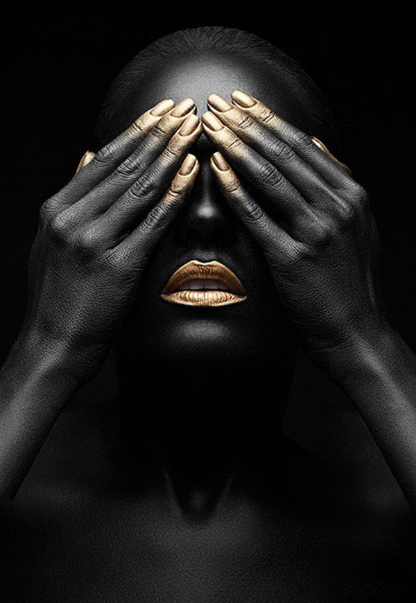 Peinture sur toile à impression haute définition femme or noir