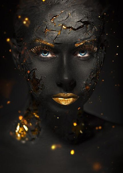 Peinture sur toile à impression haute définition femme or noir