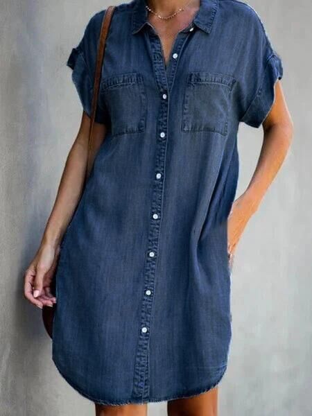 Robe midi cintrée en denim pour femme à manches courtes, élégante et confortable