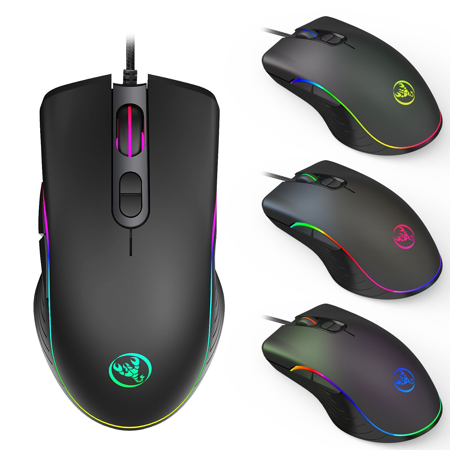 Souris de Jeu Filaire Lumineuse Ergonomique avec 7 Boutons et Résolution 6400 dpi