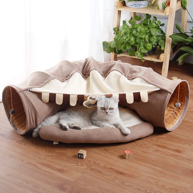 Tunnel de jeu interactif pliable pour chats, furets et lapins, lit intérieur, accessoires d'exercice pour chatons