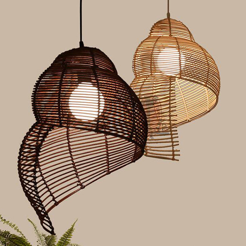 Nouvelle lampe suspendue escargot en rotin, art vintage créatif d’Asie du Sud-Est, lumière pour salle de lecture en osier