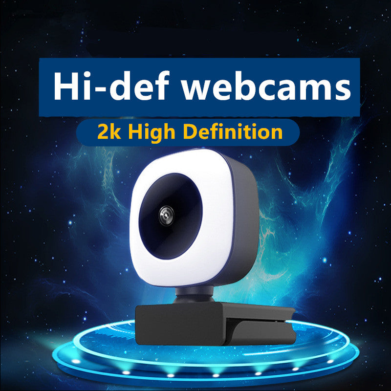 Webcam Full HD 2K avec Autofocus et Microphone pour PC Portable, Lumière d'Appui Intégrée