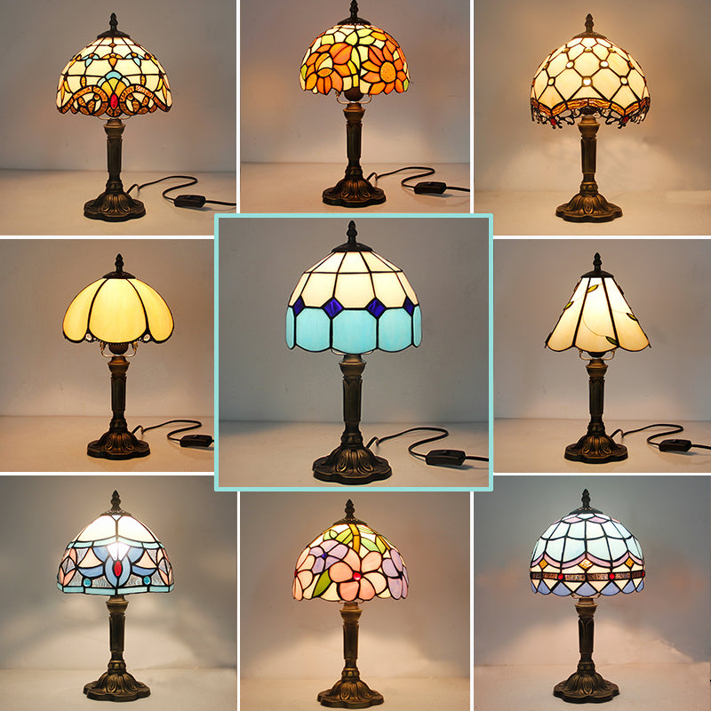 Lampe de Chevet Rétro Jaune en Verre avec Base en Résine, Lampes de Table LED