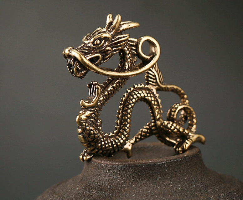 Pendentif Porte-clés Dragon Chinois en Laiton – Décoration Feng Shui