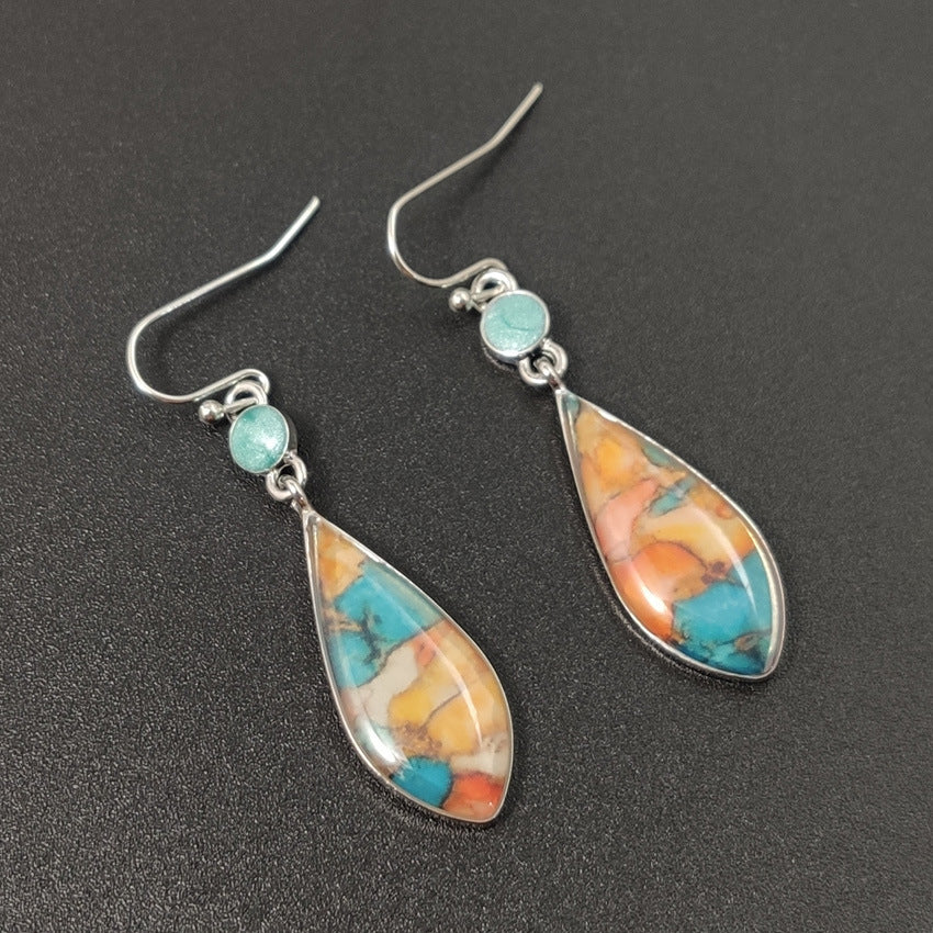 Boucles d'oreilles vintage multicolores en verre à crochets européens et américains