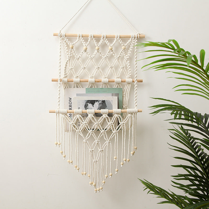 Support de rangement en tapisserie tissée avec franges