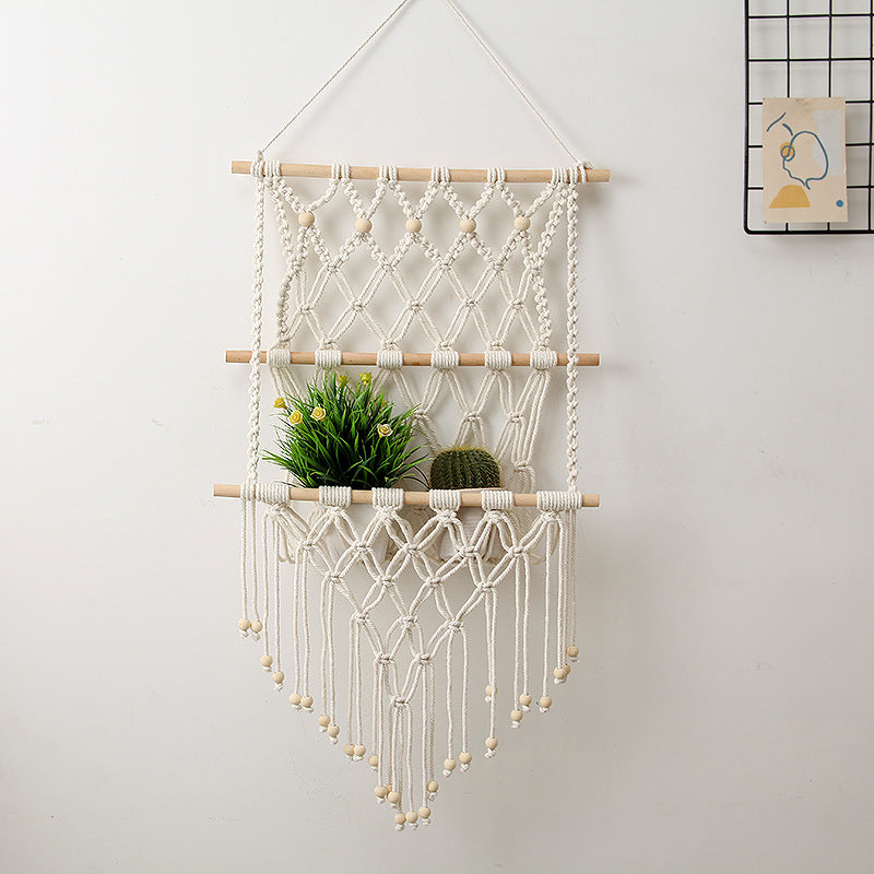 Support de rangement en tapisserie tissée avec franges