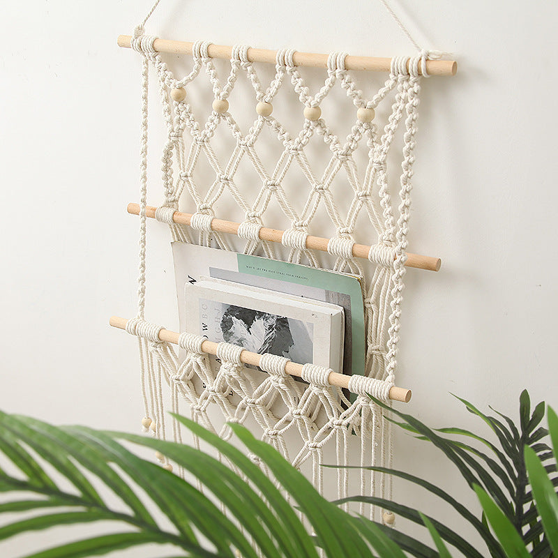 Support de rangement en tapisserie tissée avec franges
