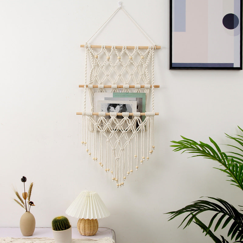 Support de rangement en tapisserie tissée avec franges