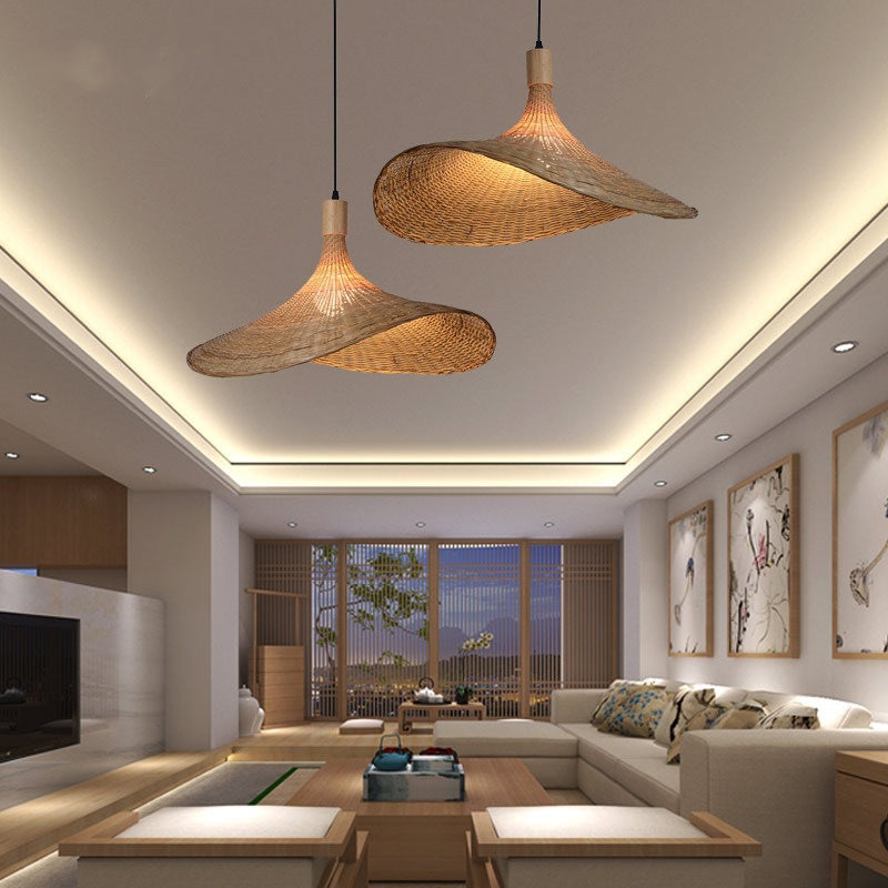 Lustre en Bambou Nouveau Style Japonais avec Lampe LED - Design Authentique