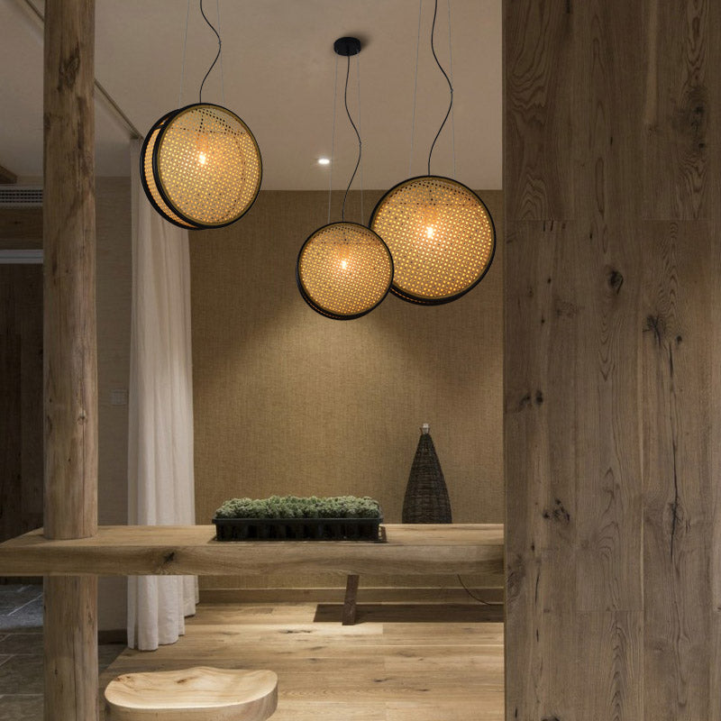 Lustre rétro créatif en rotin pour restaurant, lampe suspendue élégante et unique