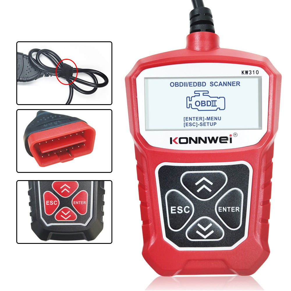 Analyseur de diagnostic automobile KW310 avec lecteur de codes-barres, outil polyvalent
