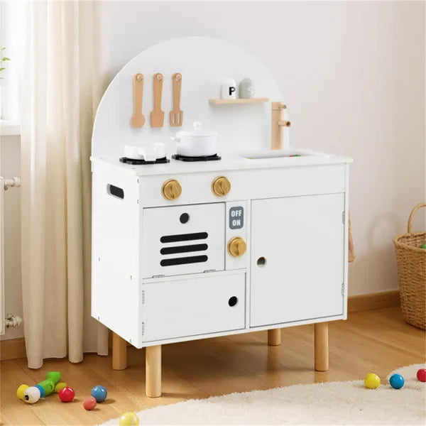 Cuisine en Bois Blanche pour Enfants avec Cuisinière et Évier Interactifs, Ensemble de Cuisine Imaginative Conforme ASTM/CPSIA Pour Enfants de 3 Ans et Plus