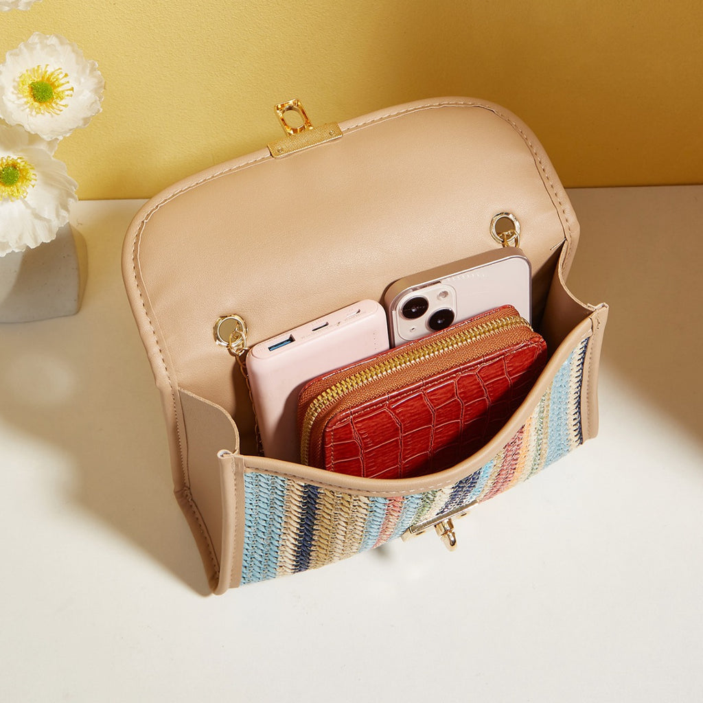 Sac à bandoulière en chaîne carrée tissée arc-en-ciel