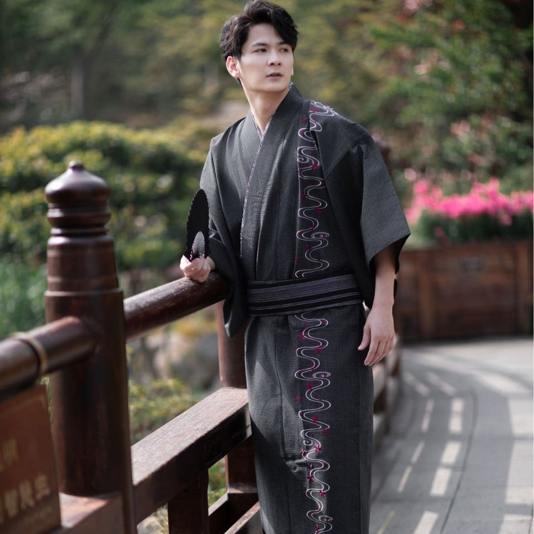 Vêtement traditionnel japonais élégant et frais : le Kimono authentique homme coton