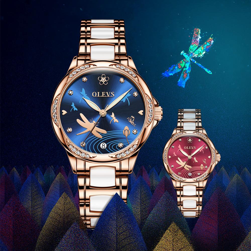 Montre mécanique en céramique élégante avec calendrier et étanchéité 30 m