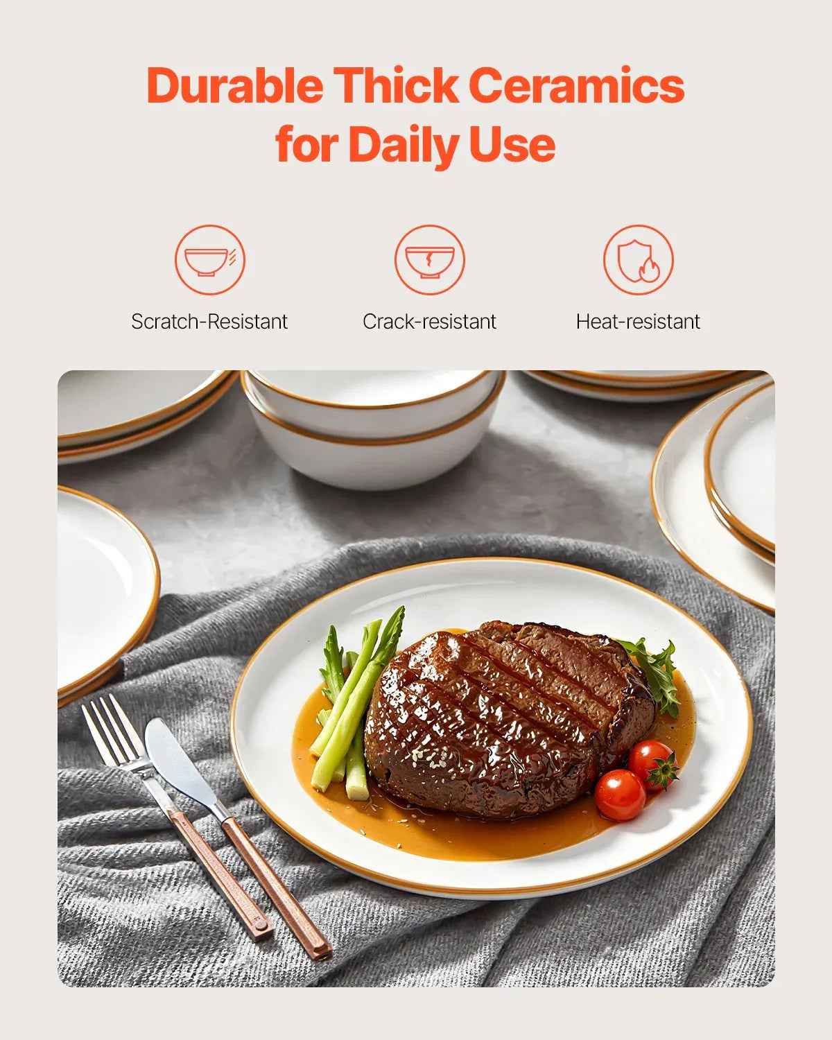 18 PCS Dinnerware Set Ceramic Plates And Bowls Sets Service For 6 White - IVOIRART.COM