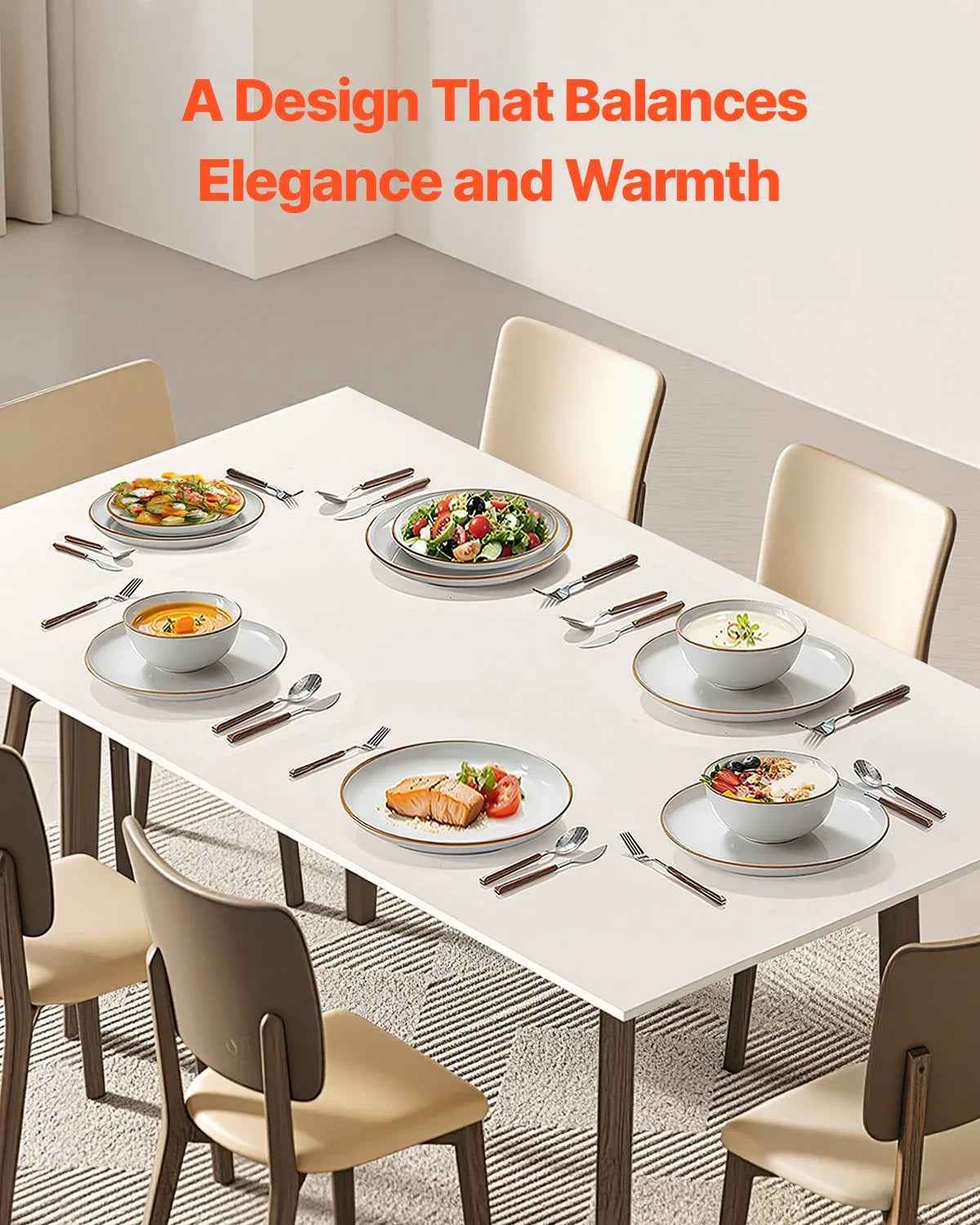 18 PCS Dinnerware Set Ceramic Plates And Bowls Sets Service For 6 White - IVOIRART.COM