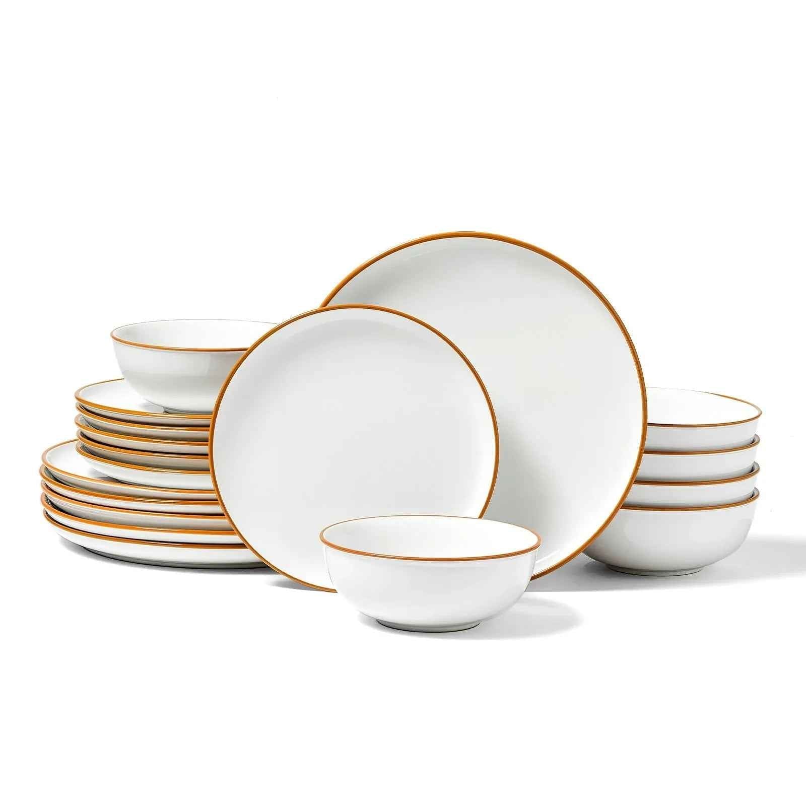 18 PCS Dinnerware Set Ceramic Plates And Bowls Sets Service For 6 White - IVOIRART.COM