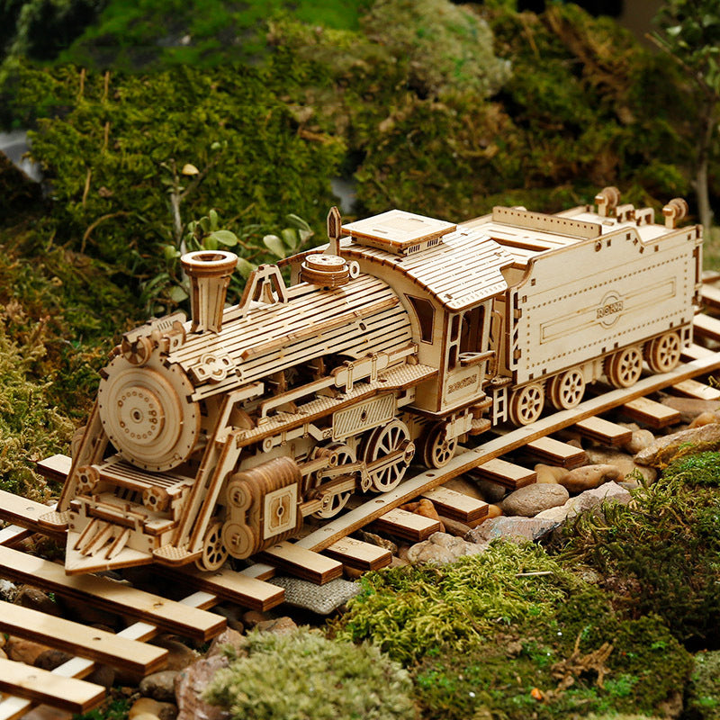 Maquette de Train en Bois 3D à Monter - Jouet Mécanique et Décoration