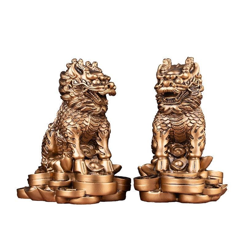 Ornements en Lingot d'Or Kirin en Cuivre Lucky Jinbao, Décoration Feng Shui pour Bureau et Maison, Cadeaux Haut de Gamme pour Crémaillère et Entreprises