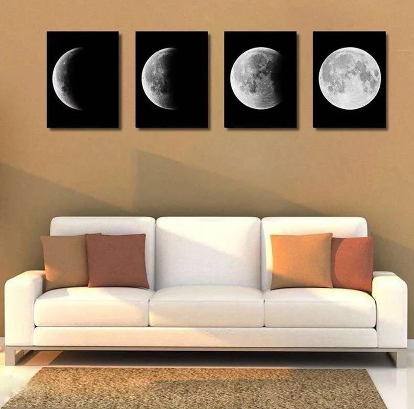 Impressions sur toile à quatre panneaux des phases de la lune