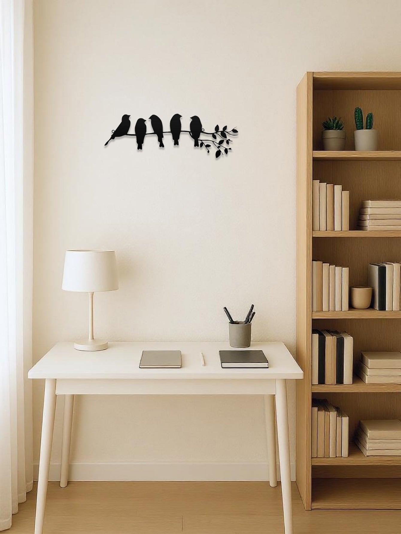 1PC Art Mural en Métal Oiseau, Ornement Mural, Sculpture Décor Mural avec Feuilles et Oiseaux